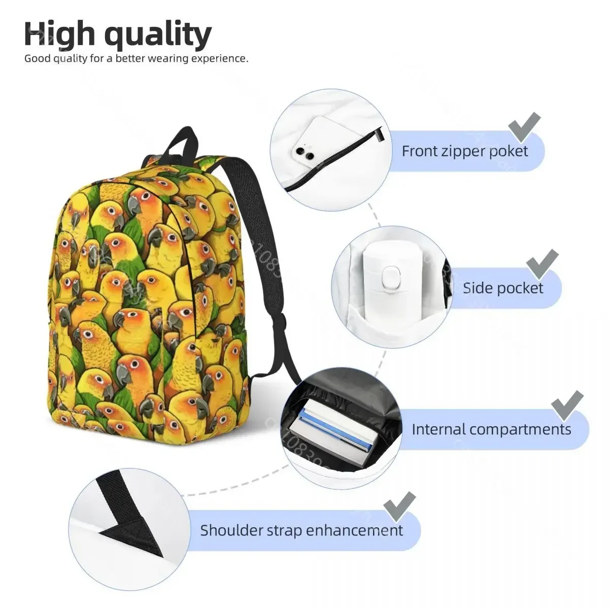 Yellow Parrot Print Canvas Backpacks Jenday Conures Bag Back To School Backpack Lightweight Universal Bags
