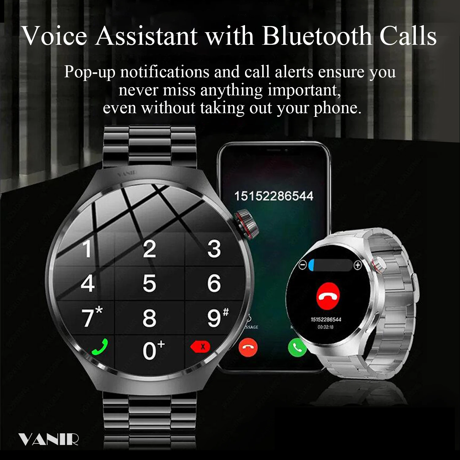 VANIR 2.01インチ Bluetooth スマートウォッチ - 通話の発信と受信、男性と女性のための HD スポーツウォッチ