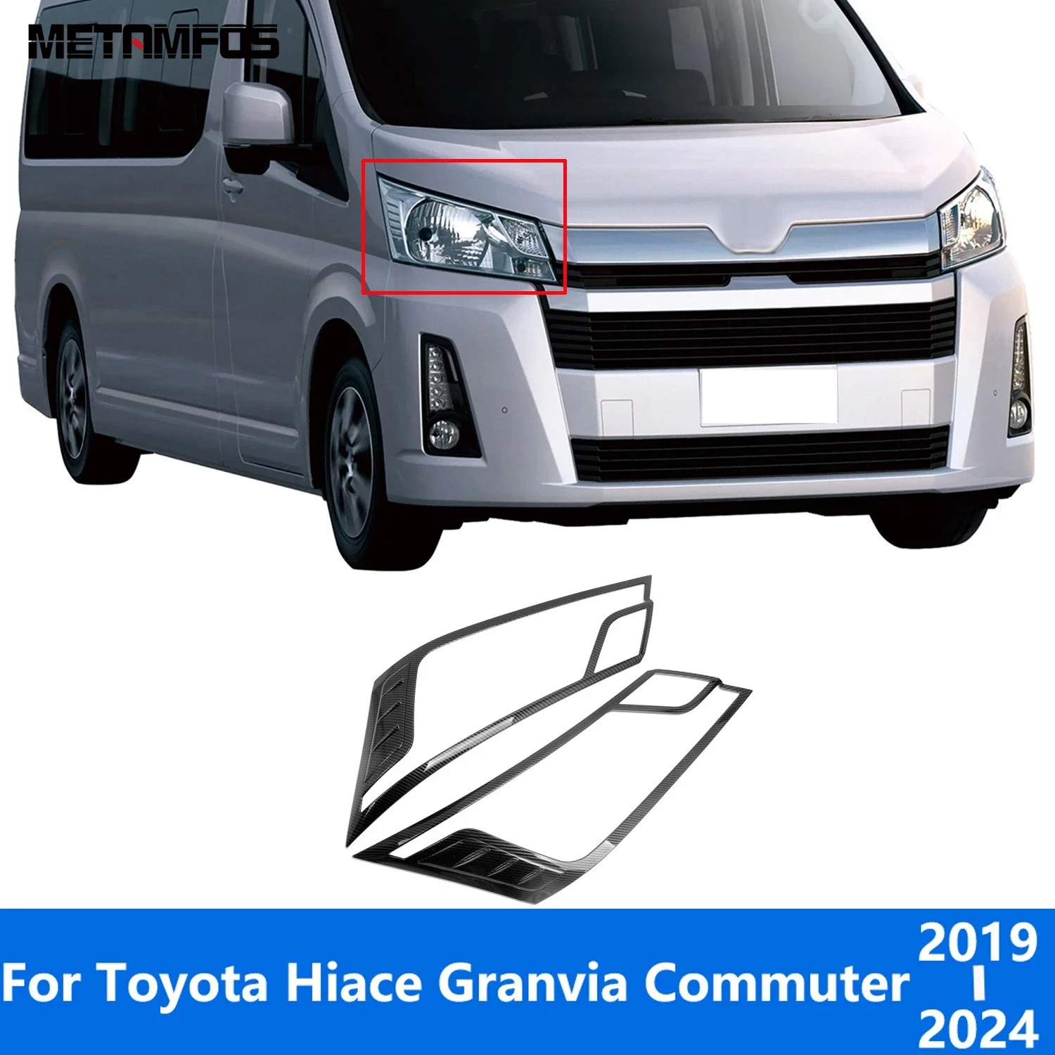 For Toyota Hiace Granvia Commuter 2019-2021 2022 2023 2024 Carbon Fiber Head Light Lamp Cover Trim Headlight Frame Accessories