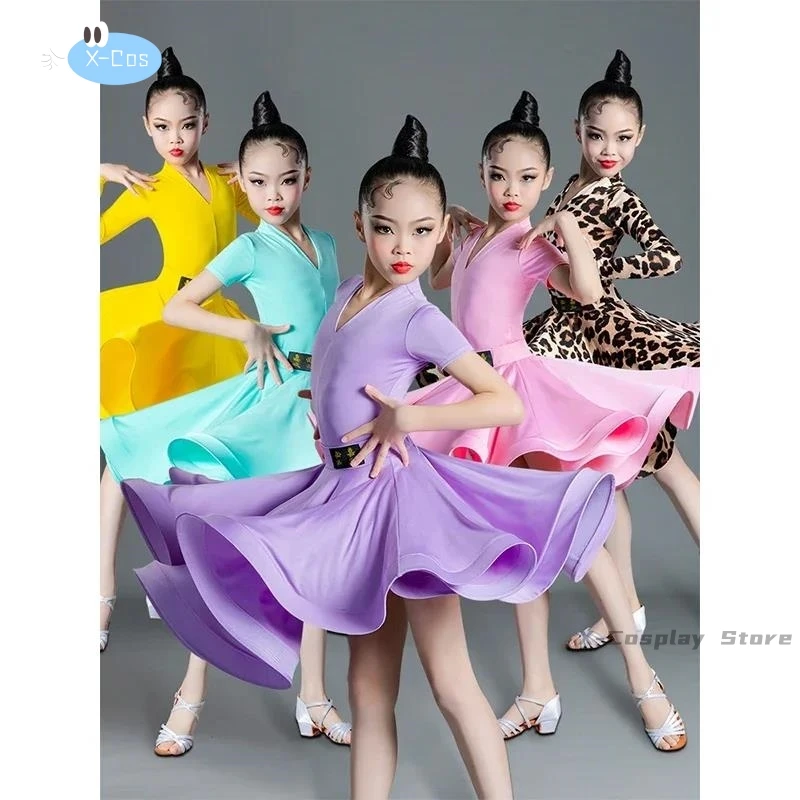 Children's Latin Dance Dress Girls' Dance Dress Girls' Long Sleeve Split Latin Dance Dress Performance Clothing Two Piece Set