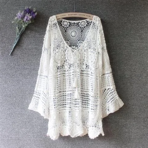 2025 الربيع والخريف المطرزة الجوف كم طويل الشاطئ التستر الشمس حماية قميص المرأة بلايز معطف ملابس خارجية البلوز