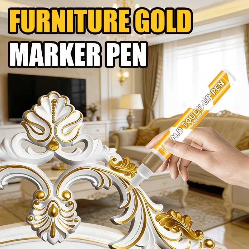 JOKJOK Upgraded Furniture Golden Marker Pen, Quick-drying Fine Tip, Used for Metal Scratch Repair, Specially Designed for Cabin