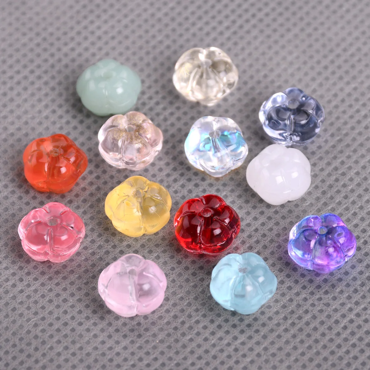 10pcs Flat Round Flower Pumpkin Shape 10mm Crystal Lampwork Glass Loose Beads for Jewelry Making