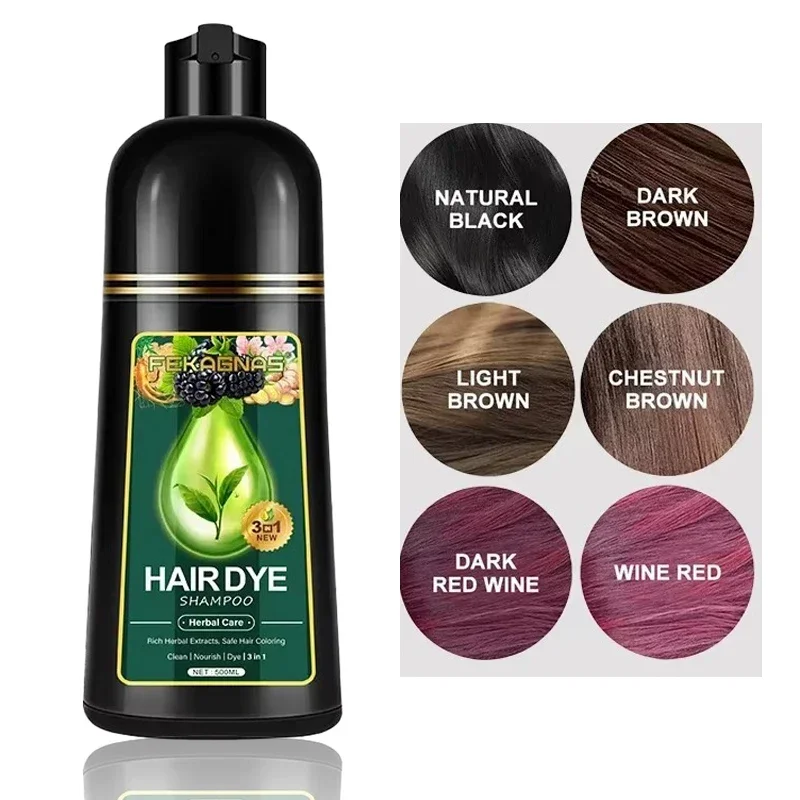 

500ml 3in1 Hair Dye Shampoo Herbal Formula Cover With White Hair Quick Coloring Nourish And Cleansie For Instant Use At Home