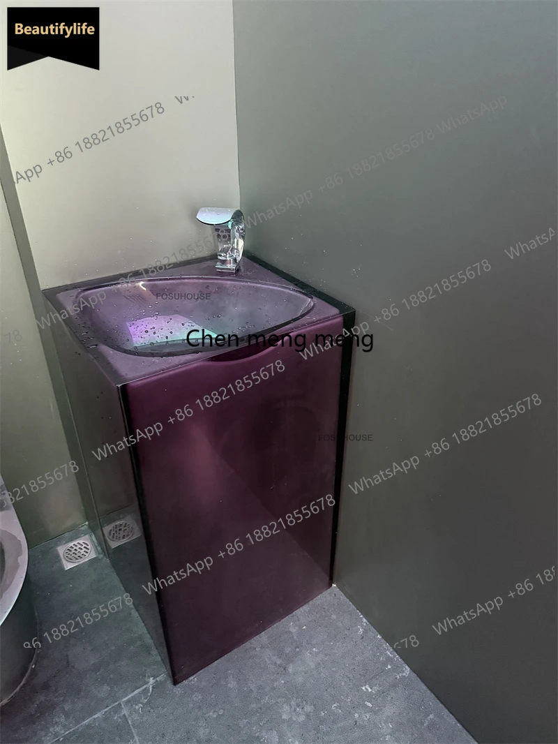 

B567 Transparent Colored Resin Bathroom Sinks Home Floor-standing Vanity Washbasin Italian Bathroom Accessories Luxury Pedestal