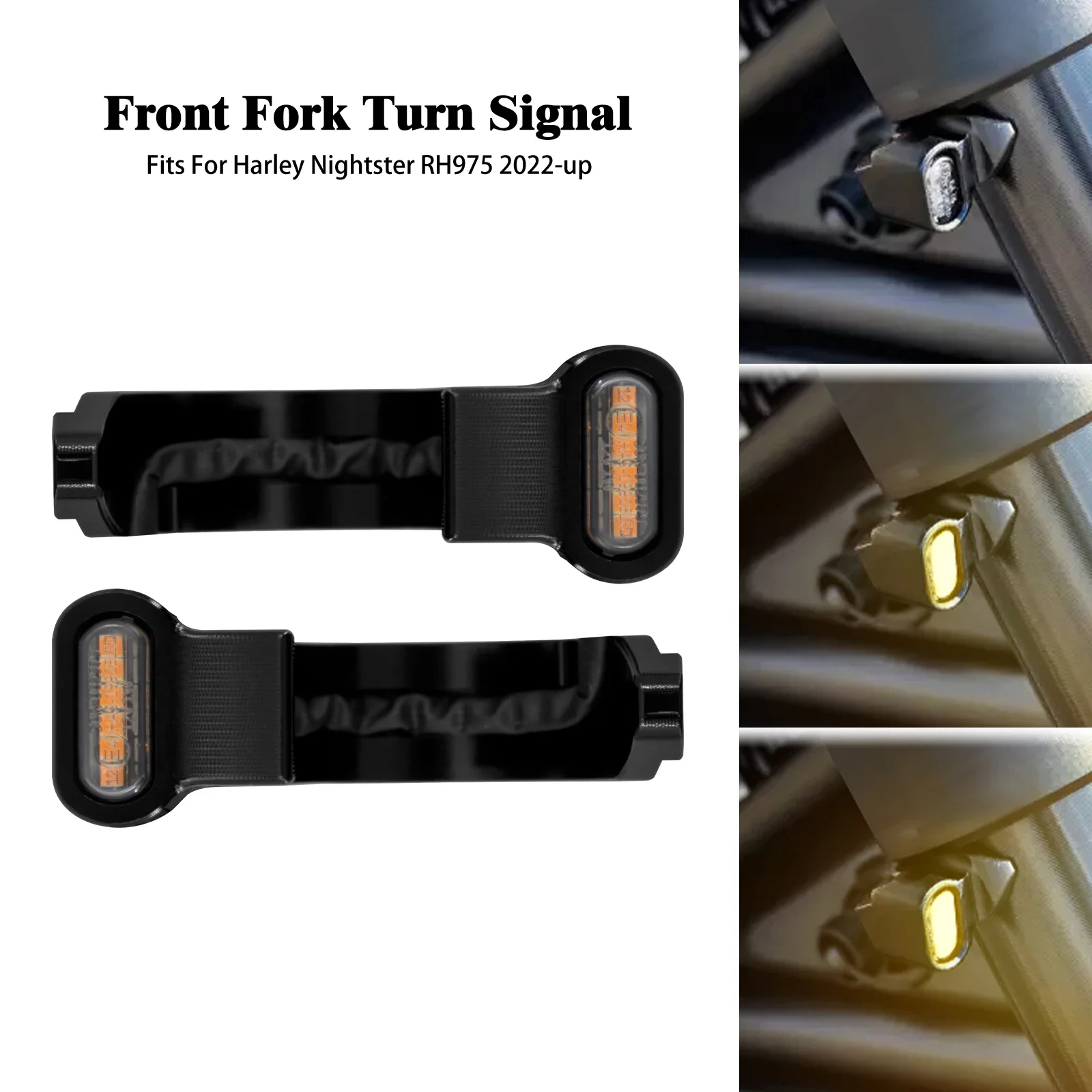 

Motorcycle LED Turn Signal E-Mark Indicator Lamp Front Fork Shock Absorbers Lights For Harley Sportster Nightster 975 2022-UP