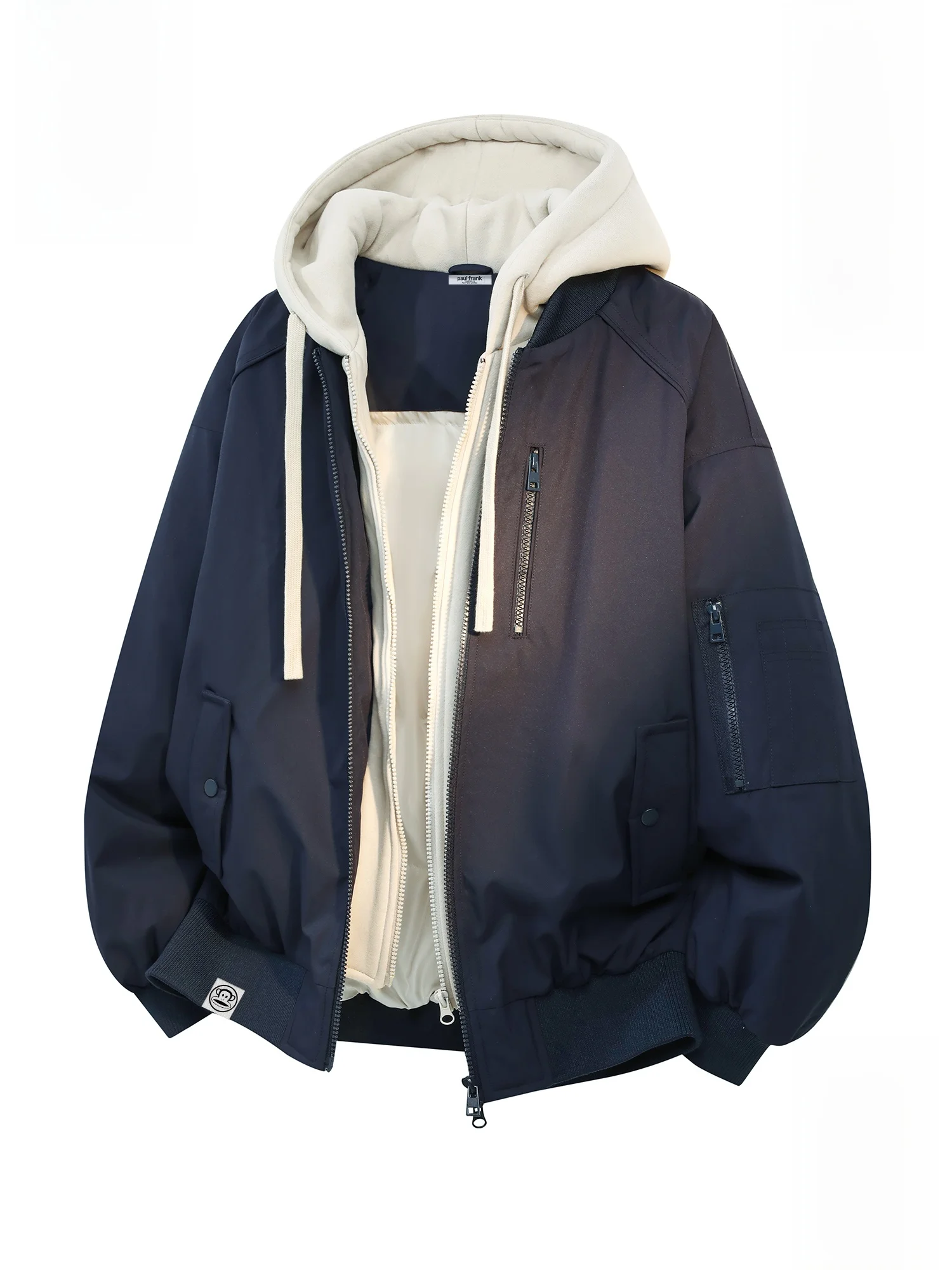 

PaulFrank Hooded Thermal Casual Men's Jacket Fake Two-Piece Outerwear Winter Warm Polyester Fabric Zipper Closure Long Sleeve