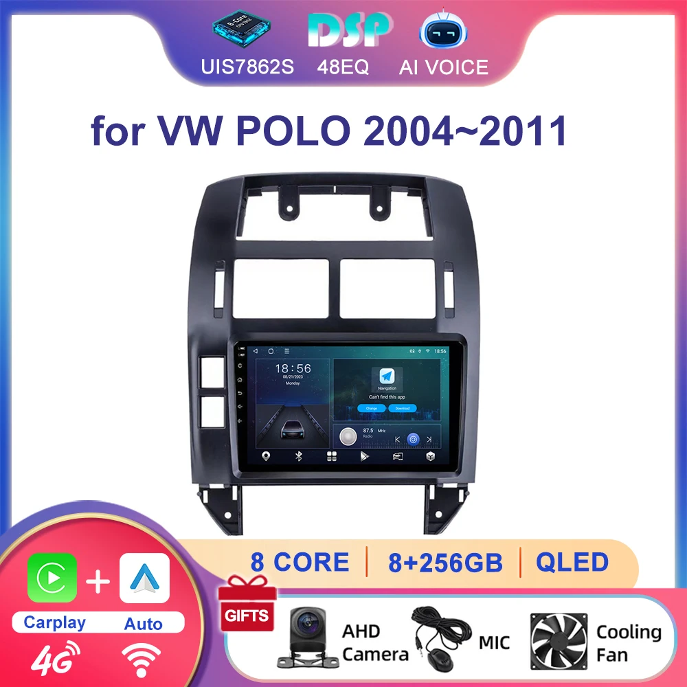 9'' Car Radio GPS Navigation Stereo Android Multimedia Carplay Auto Video Player Touch Screen for VW POLO 2004 2005 2006~2011
