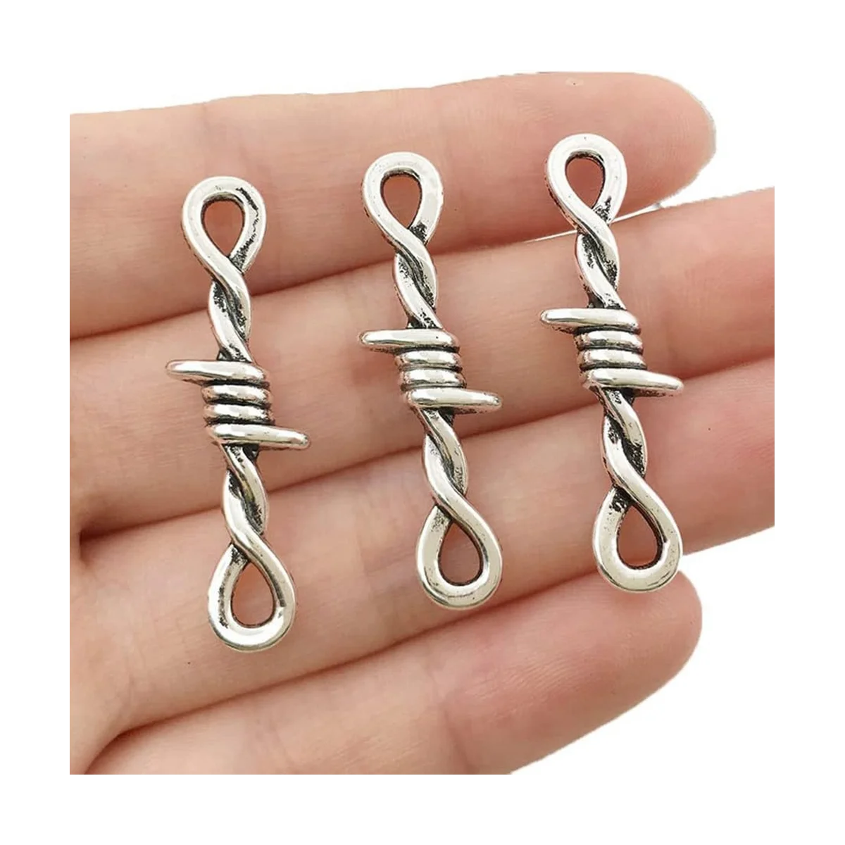 100Pcs Gothic Barbed Wire Thorns, Silver Metal Thorns Pendant Accessories, Vintage Metal Connector Charms