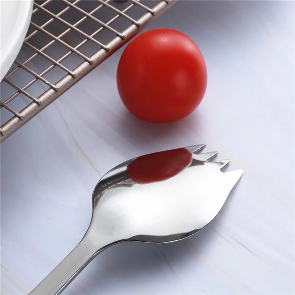 

6pcs Stainless Steel Noodle Fork Spoon Dual Purpose Salad Eating Utensil Multifunction Kitchen Tool For Party Wedding