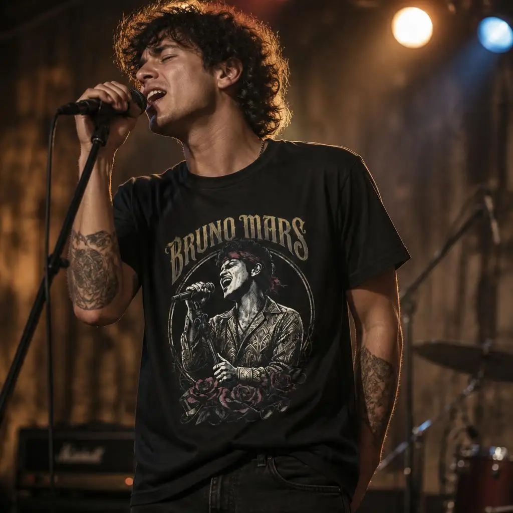 BRUNO MARS Vintage T Shirts Casual Tees Short Sleeve Round Collar T-Shirt Pure Cotton Tops