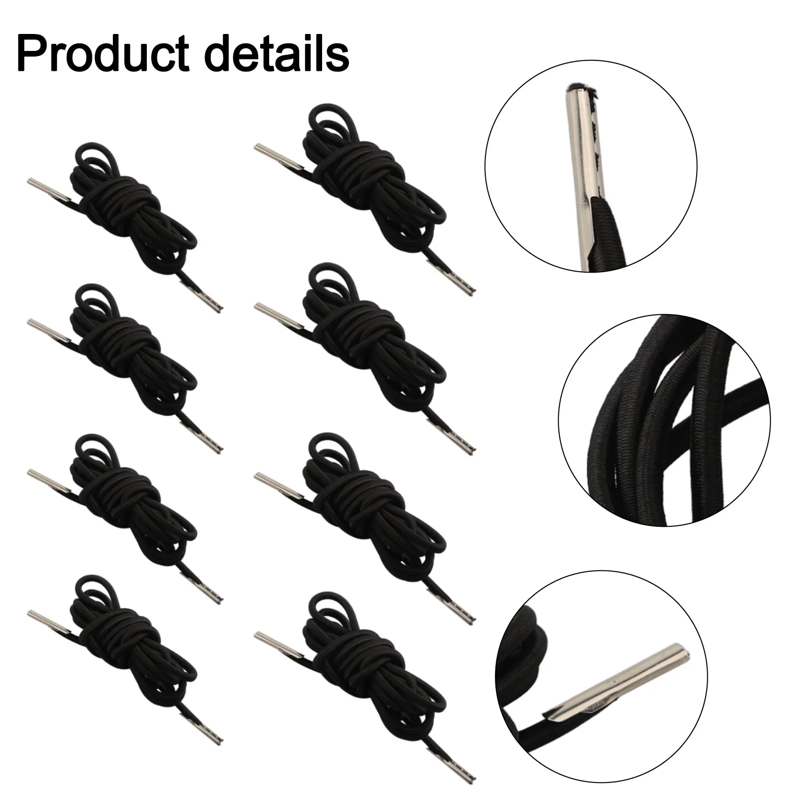 8pcs Elastic Cord Rope Oxford 1.35/2.1m Black Round Rope Tape Replacement Parts For Reclining Garden Sun Lounger Chairs Fixing