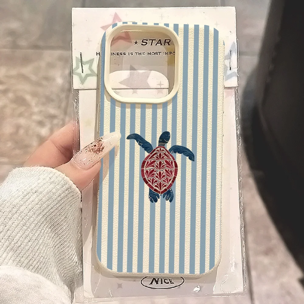 Koreanischer Stil Blaue Streifen Meeresschildkröten-Druck Handyhülle für iPhone 17 16 15 14 13 12 11 Pro Max Plus 17 XR Silikon Matte Hülle – Detail 1