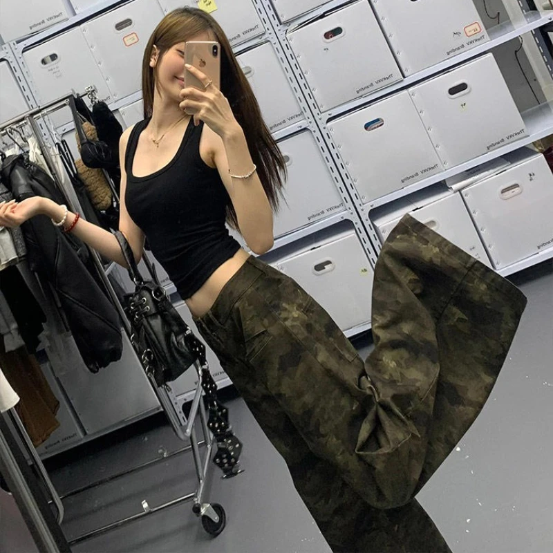 Deeptown Y2k Jeans cargo da donna mimetici vintage Pantaloni in denim dritti a gamba larga oversize Pantaloni hip-hop stile americano Autunno