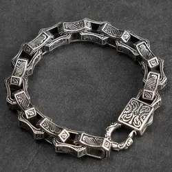 QN Silver Color New Wave Carved Trendy Bracelet Dominant Retro Motorcycle Ins Style Personalized Student Jewelry