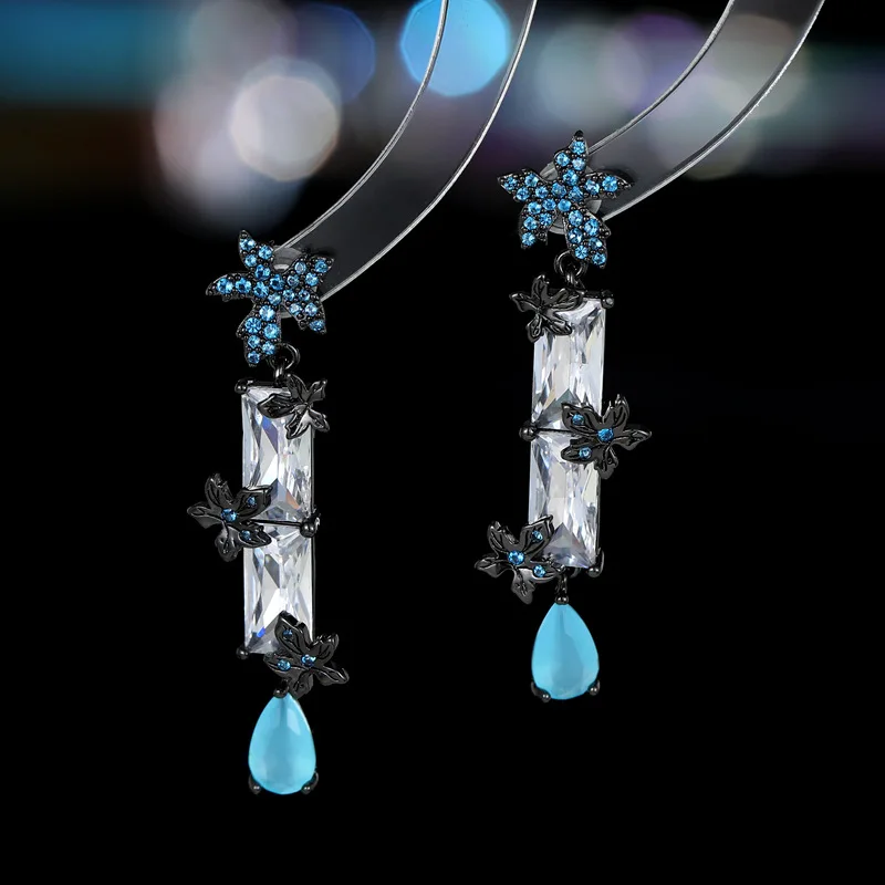 

s925 Silver Needle niche creative Design earrings, retro Chinese style super flash zircon inlaid with tall bamboo sections