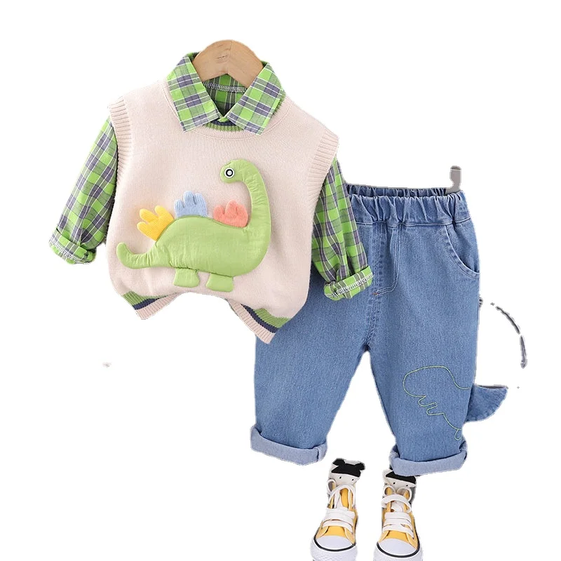 Spring Children Casual Clothes Kids Boys Big Dinosaure Sweate Vest T Shirt Pants 3Pcs/sets Kids Infant Tracksuit 1 2 3 4 5 Years