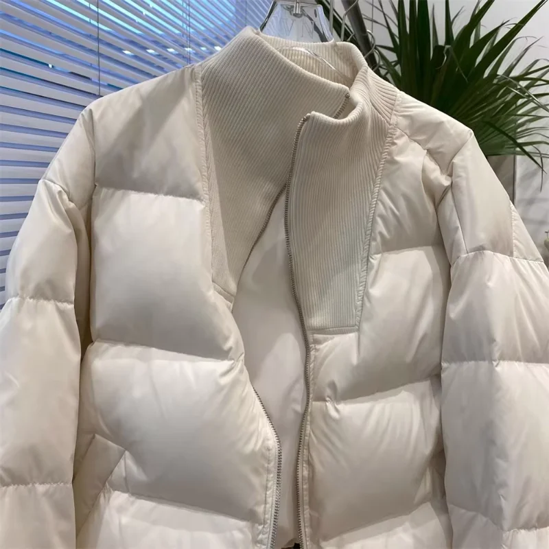 Korean Style Knitting Spliced Women's Coat Tops Short Puffer Women's Loose Bread Coat Warm Long Sleeve Cotton Coat