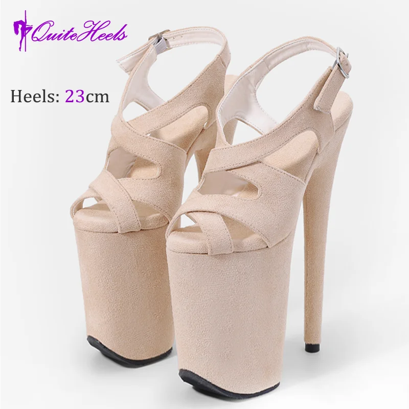23CM High Heels Hot Hand-Made Suede Sexy Women'S Pole Shoes Stripper Heels Platform High Heel Sandals