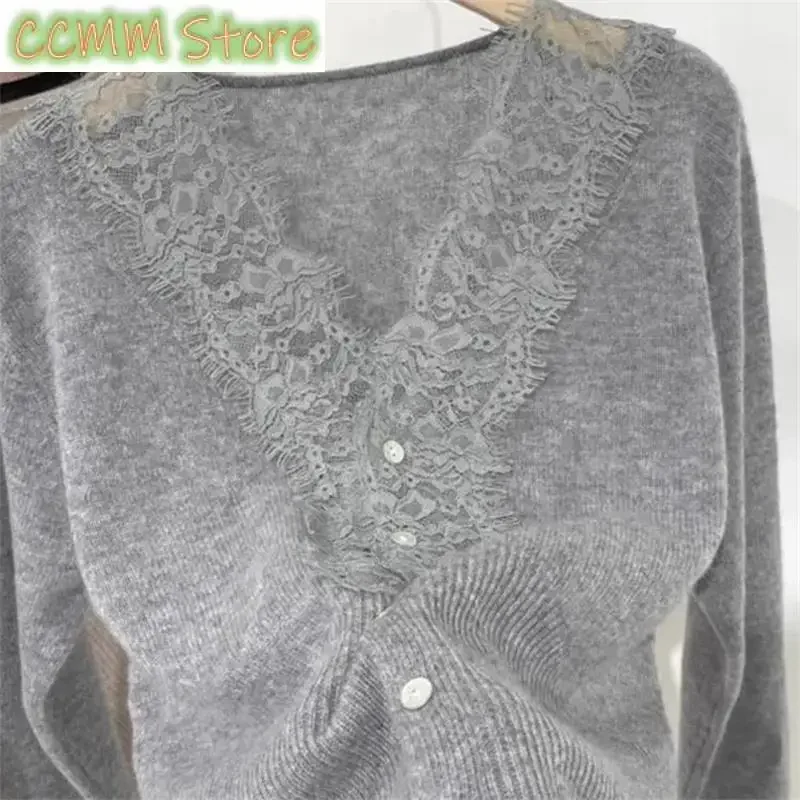 

Women's Solid Color eyelash fancy lace knitting Sweater Top New Spring Autumn V-neck Cardigan Casual Sweaters Top