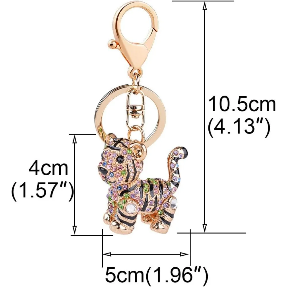 For Keychain Keyring Cute Tiger Metal Bling Crystals Rhinestone Keyfob Charm Pendant for Handbags,Keychain, Colorful