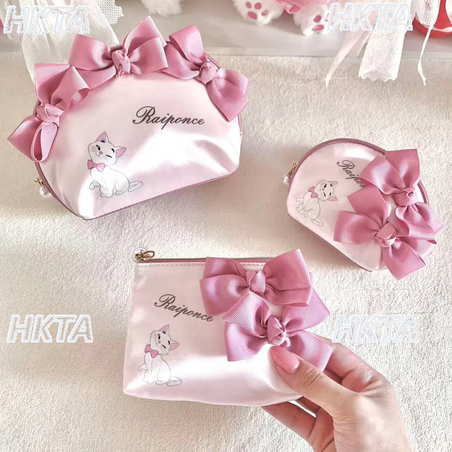 Japanese Elegant Sweet Cute Cartoon Letter Print Pearl Zipper Bow Shell Cosmetic Bag Summer New Daily Portable Storage Bag Women