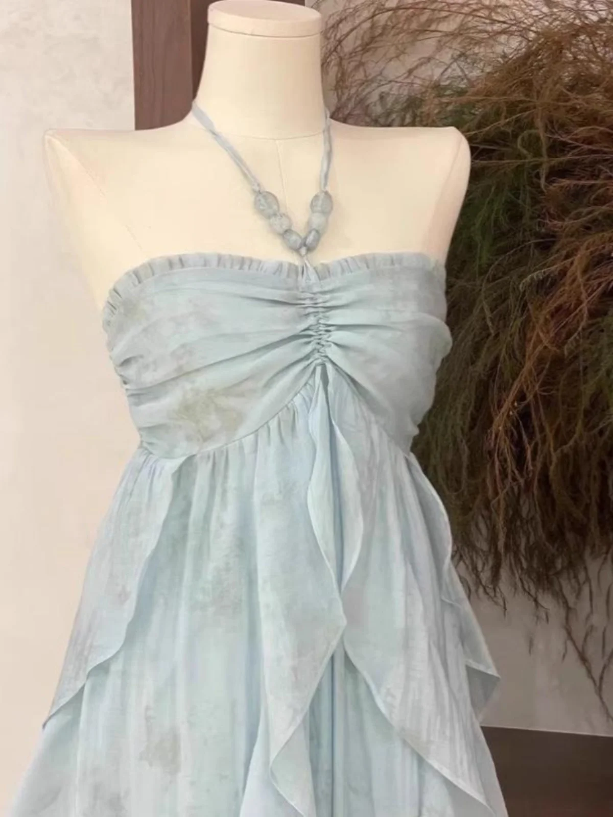 

COGIK Vintage New Sle Women's Slimming Ne Hanging Long Dr Holiday Waist Cinching Skirt Polyester Fiber Midi Dr