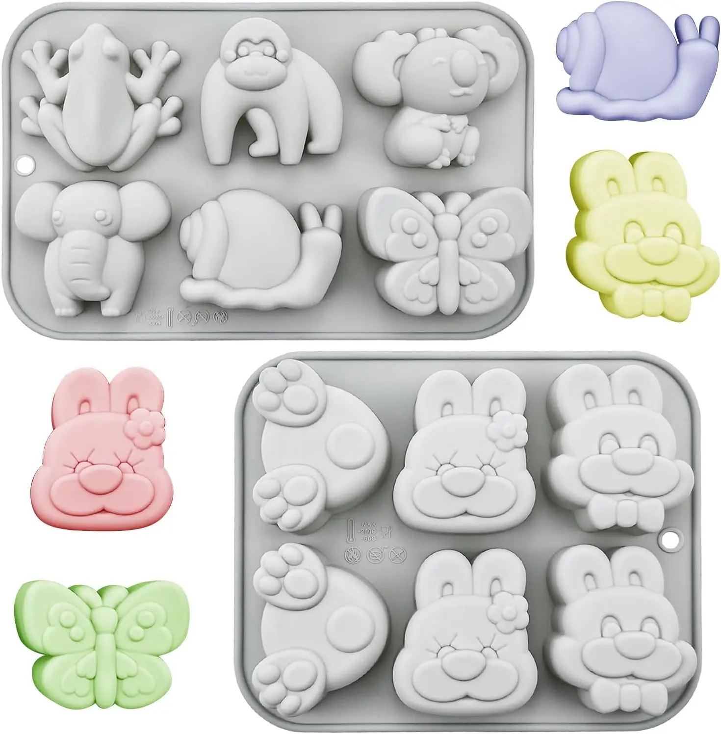 

2 PACK Cute Animal Silicone Molds 6-Cavity 3D Elephant Butterfly Cake Baking Mold Elegant Chocolate Silicone Mold for Cake Decor