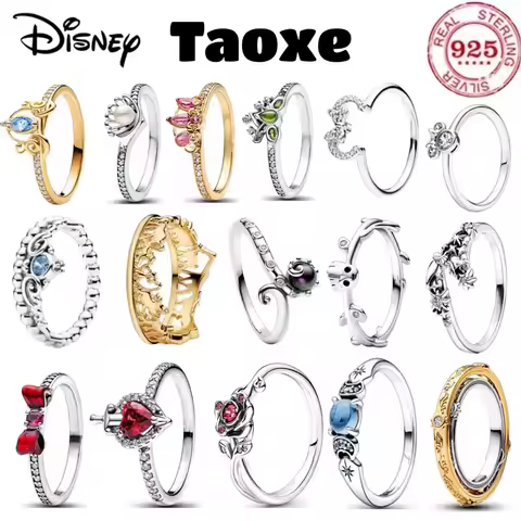Hot Sale 100% 925 Sterling Silver Fashion Disney Mickey Shell Rose Flower Romantic Ring Women's Jewelry Accessories Wedding Gift