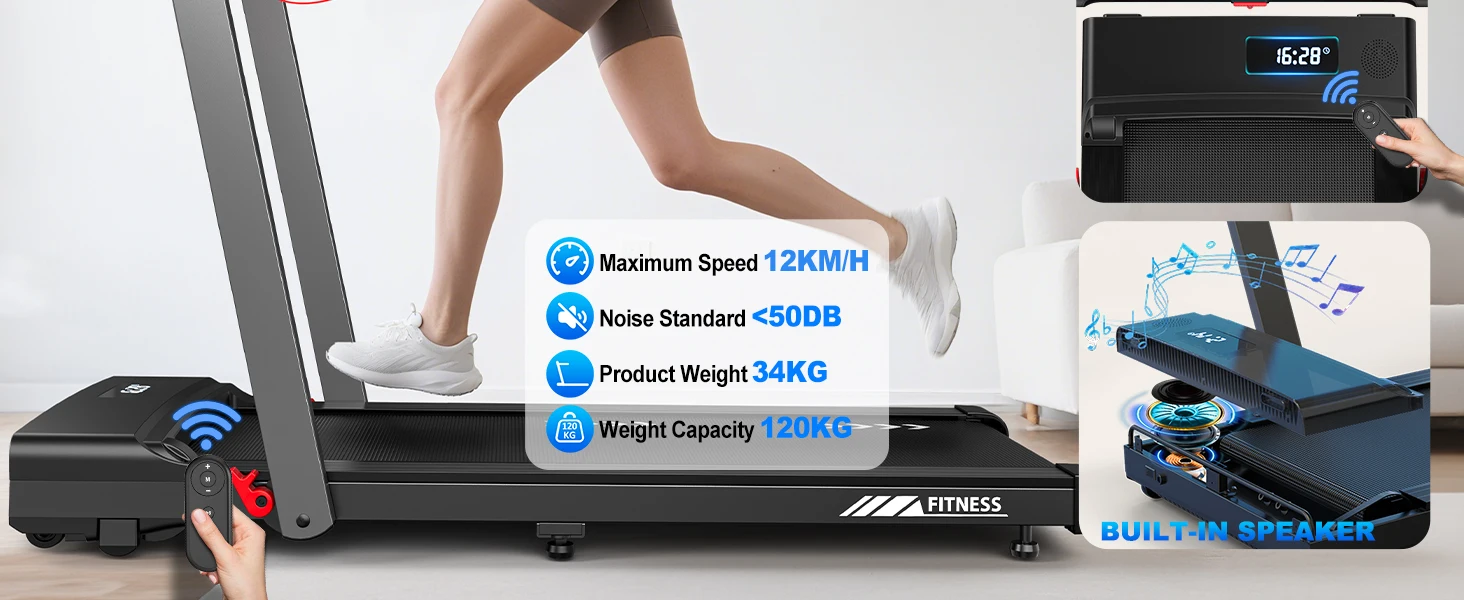 3-in-1 Klappbares Laufband 2,5 PS Geräuscharmer Motor Bluetooth-Lautsprecher 12km/h 12 Programme Dual-LED Heim- und Büro-Fitnessgerät – Detail 2