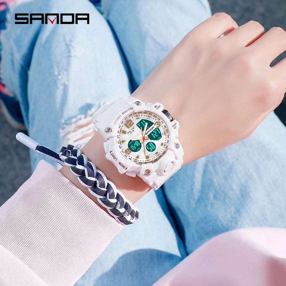 2023 SANDA Fashion Sports Women's Watches Multifunction Waterproof Analog Digital Wristwatch Casual Clock Relogio Feminino 942