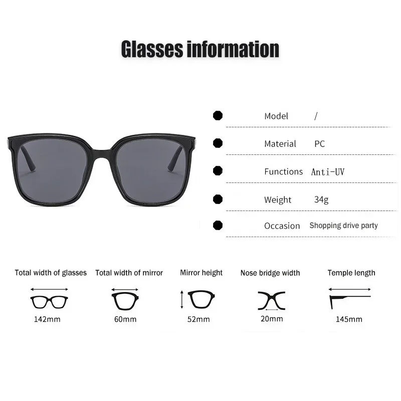 Fashion Trend Men Women Oversized Myopia Glasses Unisex Finished Optical Sun Glasses with Diopter 0 To -4.0 Polarized Sunglasses