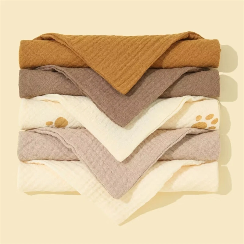 5PCS Baby Bib Soft Breathable Drool Bib Cotton Burp Cloth Snap Bibs Infant Teething Bib Print Neck Scarf Nursing Supply