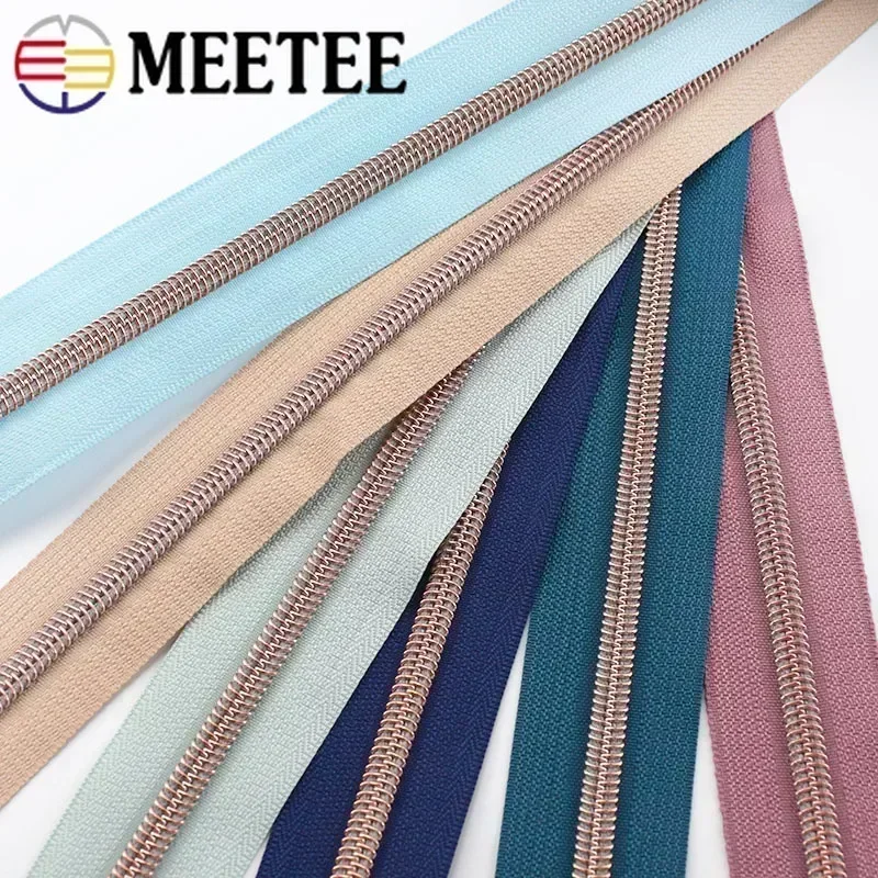 

5# RoseGold Plastic Coil Zippers Tapes for Sewing Bag Nylon Zipper Sliders DIY Zips Per Meter Pulls Garment Accessories