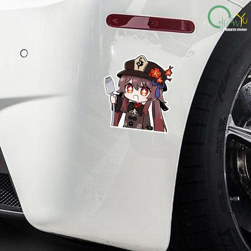 ملصق حائط Genshin Impact Hu Tao Peeking ملصق مضاد للماء للثلاجة لتزيين جدران غرفة المعيشة ملصق سيارة