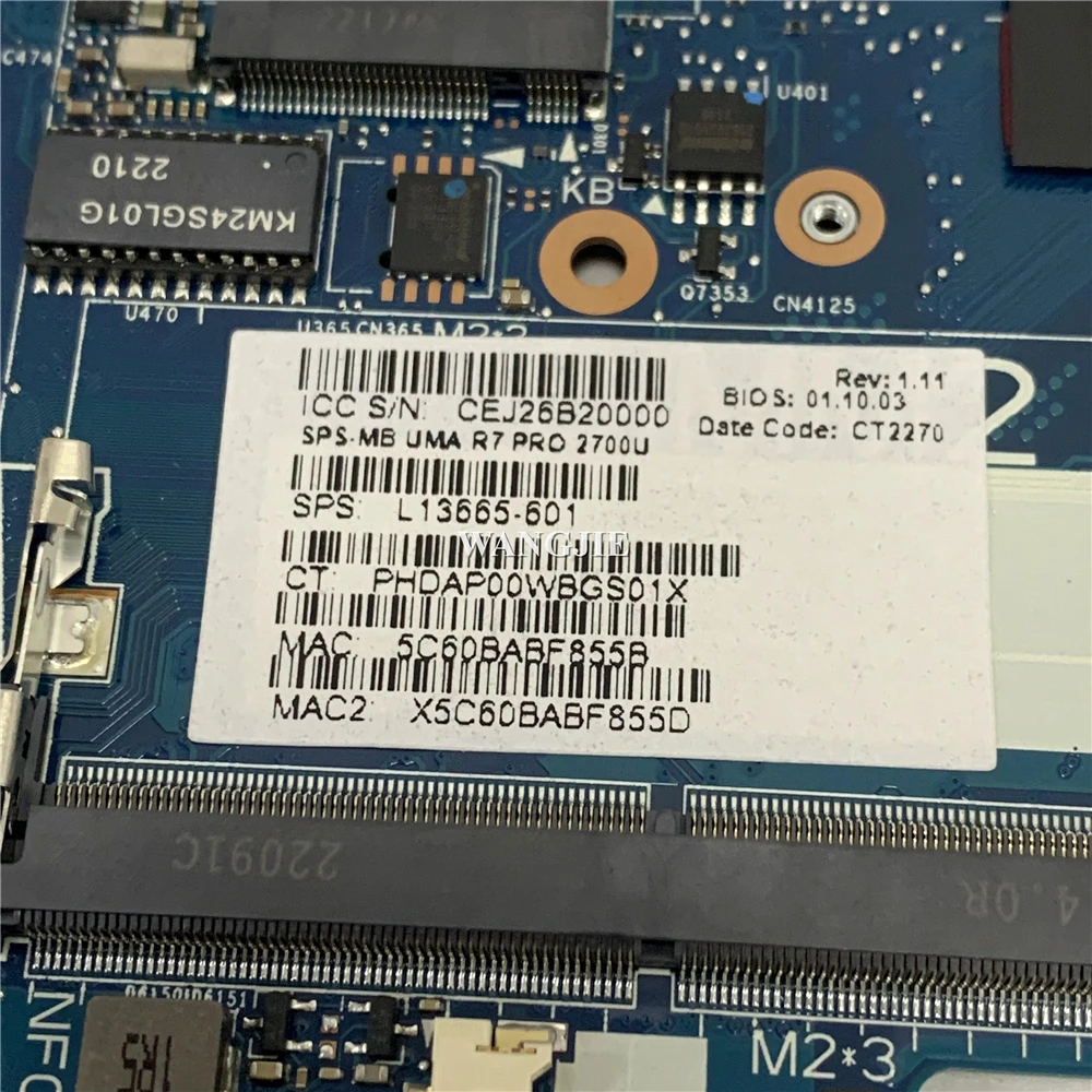 Voor HP EliteBook 735 G5 Laptop Moederbord L13665-001 L13664-601 L13663-601 6050A2930701 Met CPU R3 R5 R7 100% Werken