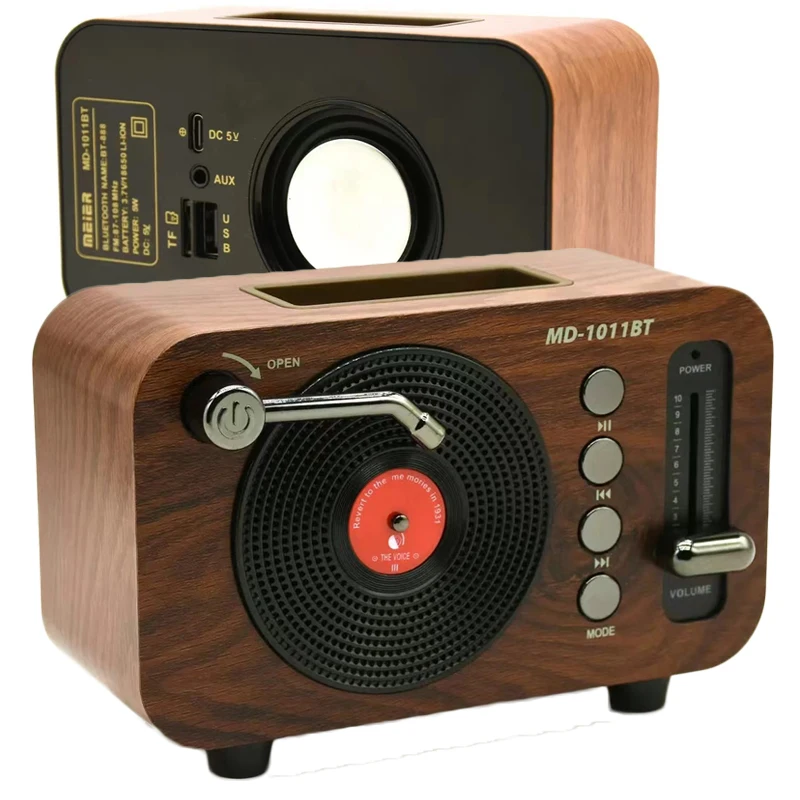 Classic Vintage Bluetooth Speaker Portable Wood Grain Soundbar Subwoofer Wireless Retro Music Player Support TF Card USB AUX FM