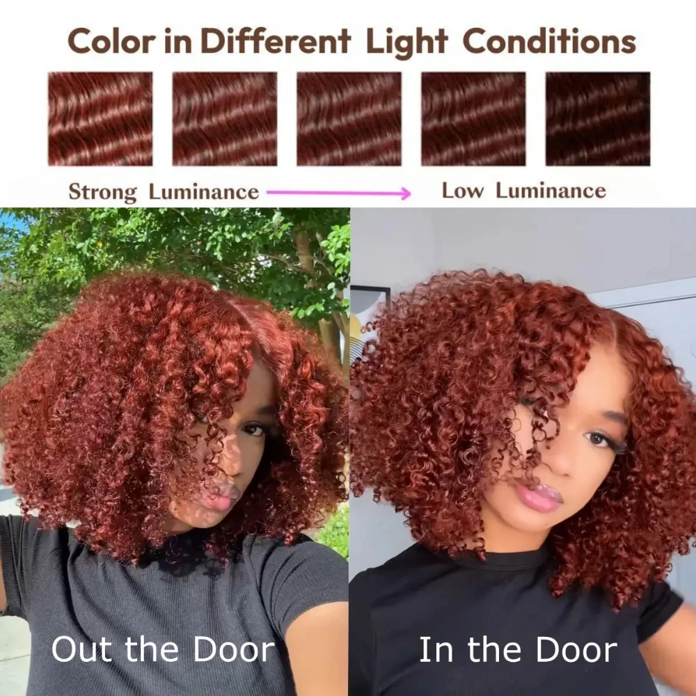 UNice Reddish Brown Afro Kinky Curly Wig With Finger Coils Ends 180% Density 7x5 & 13x4 Lace Glueless Wig Human Hair Ready To Go