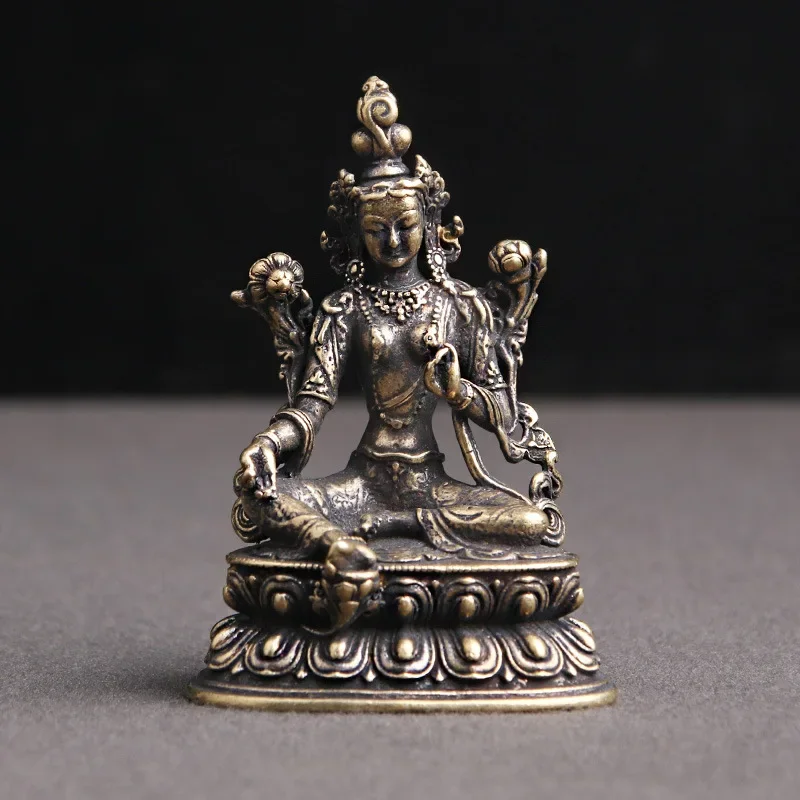 Copper Green Tara Buddha Statue Dercoration Feng Shui Miniatures Figurines Home Decor Antique Brass Office Desktop Ornaments