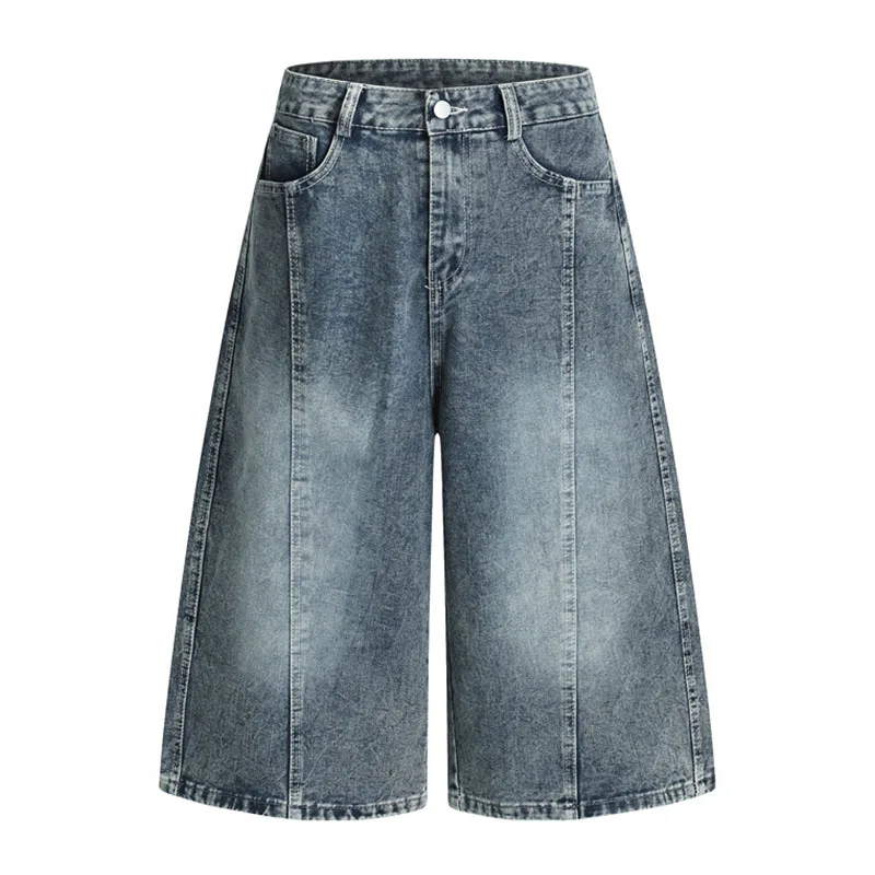 

Vintage Hip Hop Blue Jeans Trousers Pathchwork Loose Casual Denim Pants For Male Straight