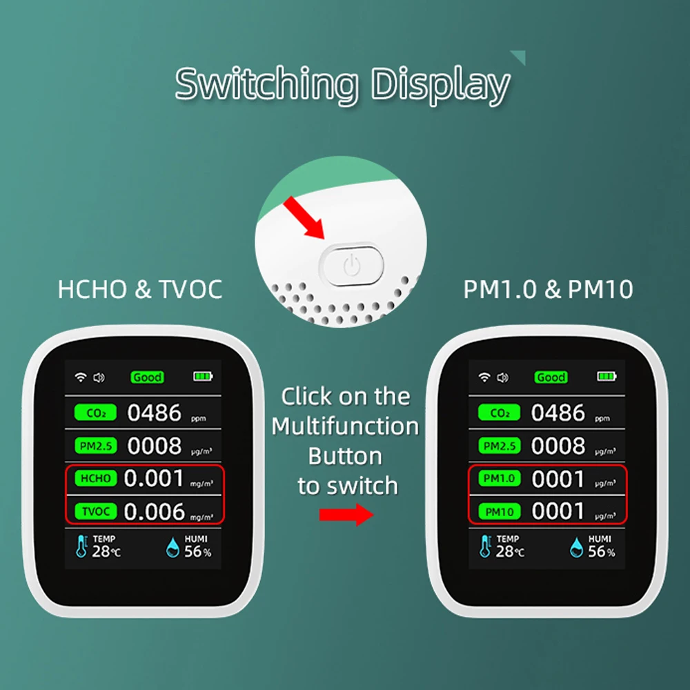 Tuya WIFI 8 w 1 Monitor jakości powietrza CO2 HCHO TVOC PM1.0 PM2.5 PM10 Tester Miernik temperatury i wilgotności Detektor dwutlenku węgla