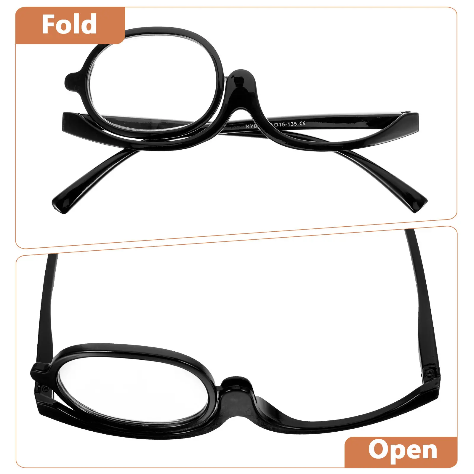 Flip Down Makeup Eyeglasses Women Magnifying Rotating Frame Mirror Glasses for Precise Application Bright Black