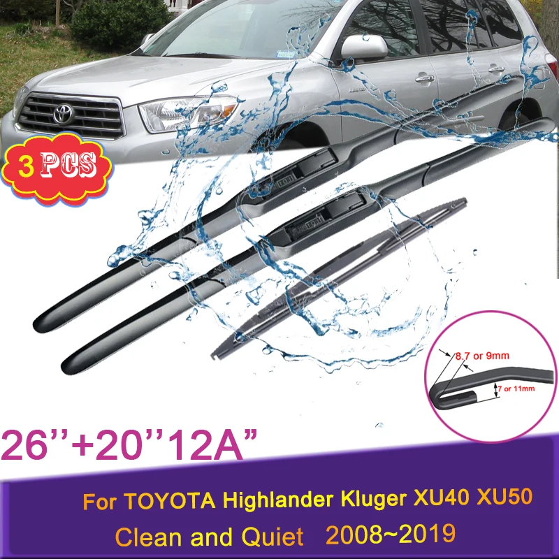 

3X Car Wiper Blades For TOYOTA Highlander Kluger XU40 XU50 2009-2019 2012 2018 Front and Rear Windshield Wipers Auto Accessories