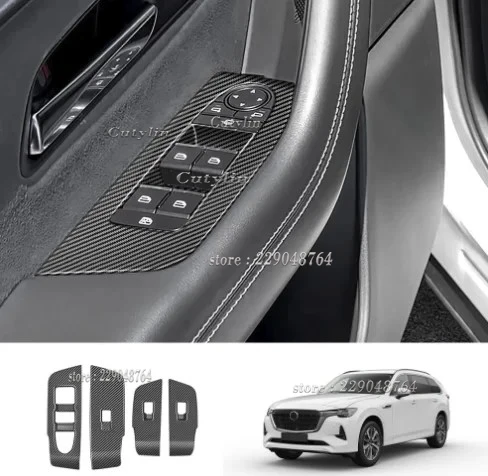 LHD For Mazda CX-90 CX 90 cx90 2024 2025 ABS Carbon Fiber Gear Shift Panel Cover Trim Inner Door Bowl Window Switch Decoration