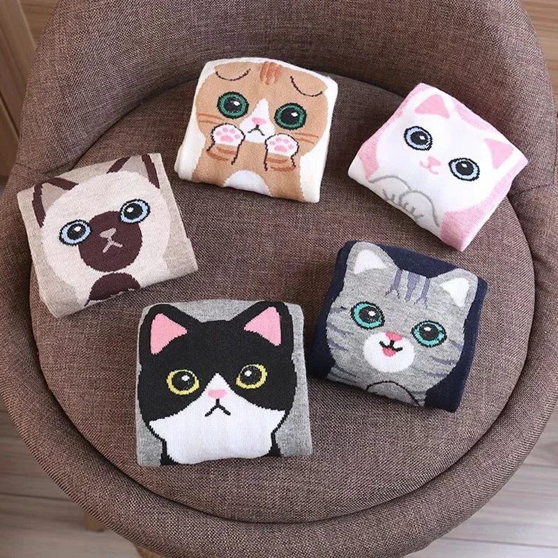 1/5 Paar Cartoon Mooie Kat Puppy Zachte Pure Katoenen Enkelbandsokken Harajuku Kawaii Veelzijdige Ademende Casual Korte Middelste Sokken