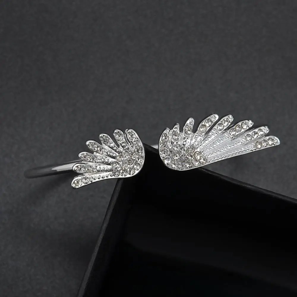 Fashion Women Bracelet Jewelry Rhinestones Angel Wing Female Cuff Thin Bracelet Open Bangle
