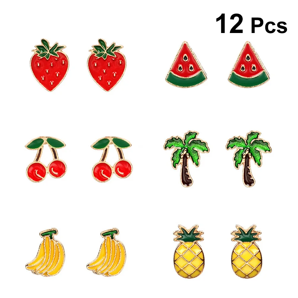 

6Pairs Fruit Earrings Lightweight Elegant Ear Studs for Women Daily Wear Party Wedding Accessories Fruit Shape Earrings