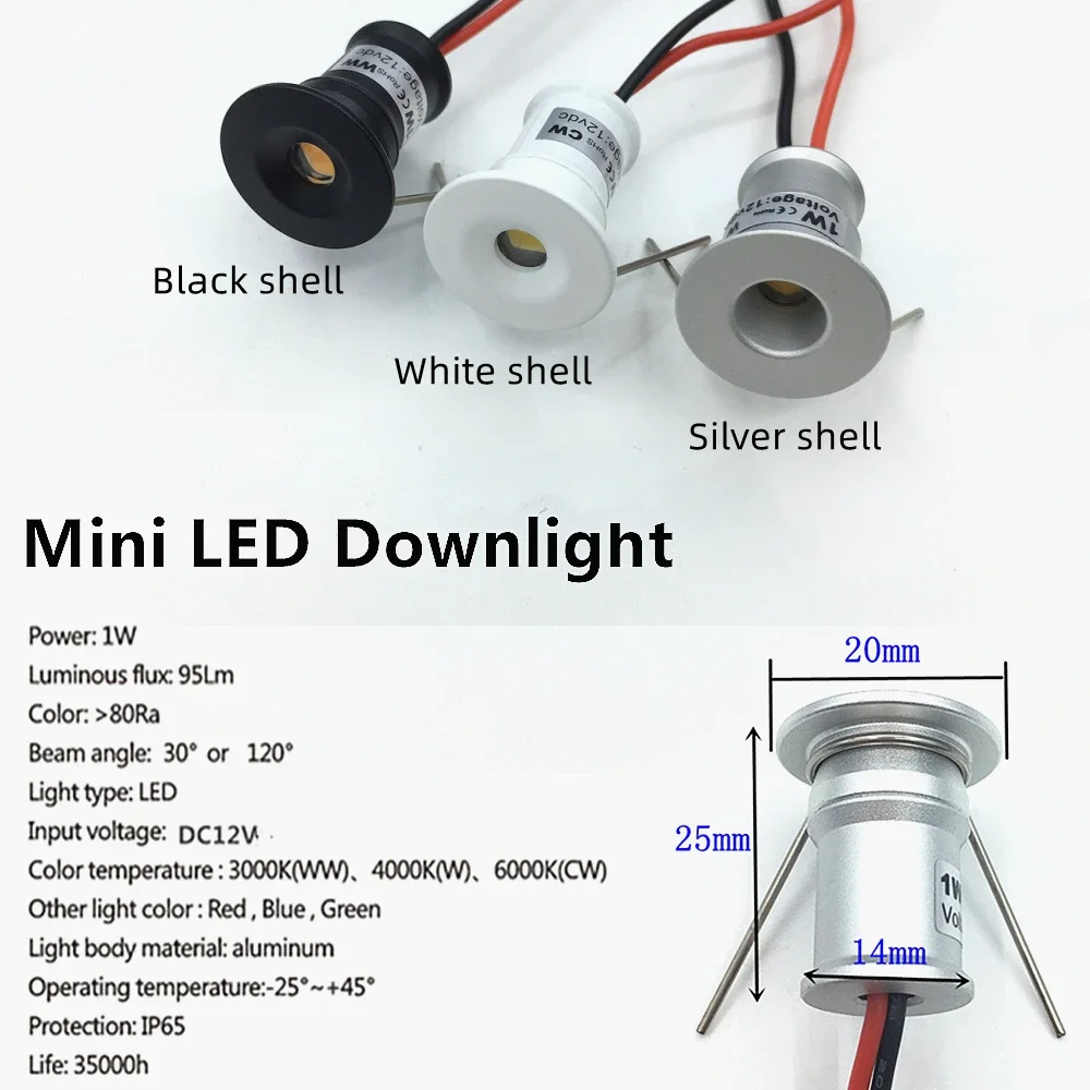 1W Mini LED Downlight Dimbare Outdoor Spotlight Trap Kast Licht 12V Zwart Wit Zilver Shell Spot Lamp boot Verlichting