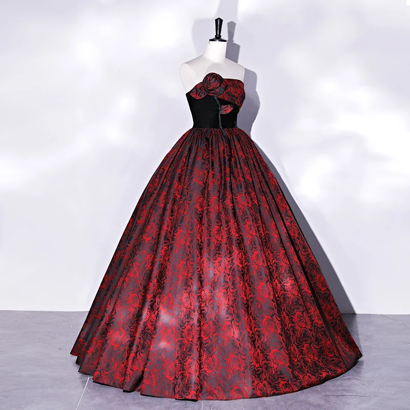 Vestido De quinceañeras Vintage rojo vino, vestido De baile Sexy sin tirantes hasta el suelo, exquisito vestido De baile De lujo con estampado Floral, nuevo