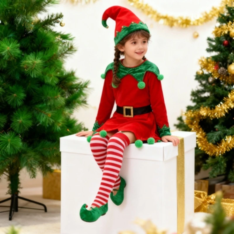 

Костюм для косплея для девочек, платье, рождественское платье эльфа, комплект костюмов эльфа